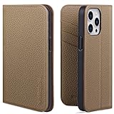 VISOUL iphone14 Pro ケース 手帳型 本革 レザー マグネット式 スタンド機能付き手帳型ケース カードポケット 携帯ケース 全面保護 マグネット内蔵 柔軟なTPU素材 スマホケース アイホン14 Pro iphone 14 Pro 対応 6.1インチ アイフォン14 Pro ブラウン