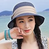 Hatrita-J 麦わら砂浜海岸帽子女夏ビーチ晒太陽帽春折りたたみ麦わら帽日除け帽 d