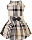 BINGPET 犬 服 ワンピース 犬の服 ペット服 洋服 チェック柄 春夏秋 トイプードル 服 可愛い 女の子 おしゃれ ドッグウェア ドレス スカート ペット用 袖なし お散歩 リボン付き 超小型犬 小型犬 中型犬 猫 (チェック, S)