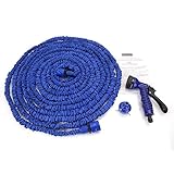 伸びるホース マジックホース 伸縮ホース 改良型 10mが30mに伸びる マジックホース ホースリール 洗車ホース 伸縮 散水ホース ノズル 耐久性 ブルー