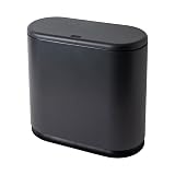 【簡易防臭】 ゴミ箱 10L スリム 蓋付き ワンタッチ開閉 プッシュ式 台座付き 転倒防止 二重構造 切り口付 2分別可 持ち手付 分別 スリム 中身が見えないゴミ箱 袋が見えない ダストボックス 防臭 キッチン トイレ リビング 洗面所 おむつ 生ごみ ペット 34×32×16cm ブラック [SUNGRAN]