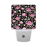 Alaza GodenリーフピンクフラミンゴLED Night Light Dusk to Dawnセンサープラグin Night Home Decorデスクランプfor Adult