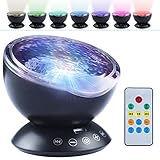 リモートコントロールOcean Waveプロジェクタ、PEMOTech 12 LED & 7色タイマー機能プロジェクタNightlight内蔵ミニ音楽プレーヤーと45度角度調整でベッドルーム部屋for