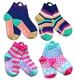 Ez Sox 女の子ソックス 簡単プルループ付き 縫い目のないつま先、1～3歳 Sサイズ パープルマルチピンク水玉-ストライプ