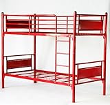 パネル二段ベッド 2段ベッド パイプ  シングル スチールベッド 052RED