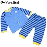 ampersand(アンパサンド) ニットキルト「ボーダー」前開き長袖パジャマ・ブルー 【1603】【C】 90 ブルー(BL)