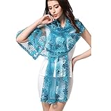 レディースストール レース チェックマフラー シルク大判 オーガンジー シフォンの柔かなストール?ショール?スカーフ 薄手 冷房対策 大判 (185x60CM) (Blue)