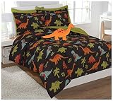 Fancy Collection 6 Pc Kids/teens Dinasour Black Orange Green Blue Luxury Comforter Furry Buddy Inclu