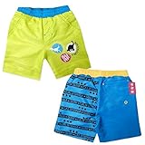 (ブルー/90cm)子供 サーフパンツ 水着 スイムウエア ウエストリブ インナーメッシュパンツ付きロゴプリント ポケット 男児 ベビー