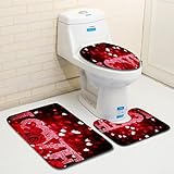 Creazy 3pcsバレンタインの日パターンノンスリップトイレシートカバーラグバスルームセットDecor Size: Pad about: 45 * 75 cm