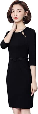 Amazon レディース 上品 ワンピース オフィス 通勤 タイトワンピース フォーマル きれいめ 女性 ファッション エレガント 細身 S ブラック イブニングドレス 通販