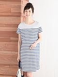 Angeliebe エンジェリーベ マタニティ ワンピース 授乳口付き 無地 × ボーダー 切替 ワンピ 妊婦服 吸汗速乾 産前 産後 半袖 M ブルー 21817 21817160