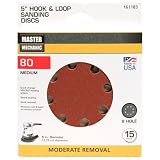 ali industries 4142-003 Master Mechanic 15 Pack 5 -Inch 80 Grit Medium 8 Hole Hook and Loop Sanding 