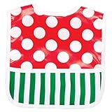 AM PM Kids! Pocket Laminated Bib, Red Dot Body with Green Stripe, Small by AM PM Kids!