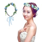 SUND　花冠　造花 人工観葉植物　花かんむり　花輪　調節可能　手作り　シルクフラワー　子供から成人まで被れる　春のピクニック　結婚式　パーティー　お祝い　適用　選べる4色　ブルー