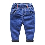 LittleSpring秋 冬 ベビー パンツ 裏起毛 スウェット デニムパンツ キッズ 男の子 防寒 保温 ロングパンツ 無地 ズボン 子供服 ジュニア ブルー 120
