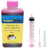 superInk ユニバーサルインク ライトマゼンタ （染料） 詰め替え 互換インク 250ml （インクジェットプリンターすべてのブランド用） + 手袋1組 + 10ml注入器 + 針 + キャップ