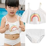 【 韓国スタイル子供服】 キッズ水着 キッズビキニ 可愛いレインボー 虹 柄Sandy beachビキニセット White,110cm