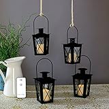 Set of 4 Black Powder Coated Mini Crossbar Lanterns with Votives and Remote [並行輸入品]