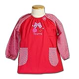 子供用 幼児用 キッズ用 スモック 無地 袖はギンガムチェック 幼稚園 保育園 男の子 女の子 (100, リボン・レッド)