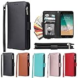 Eastwave アイフォン 7 Plus 通用 ケース 財布型 for iPhone 8 Plus ケース 手帳型 for iPhone 7plus ケース 8plus ICカード コインポケット ストラップ付き カード 収納 小銭入れ ファスナーポケット付き PUレザー 5色ブラック