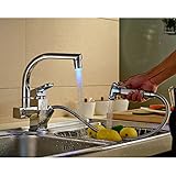 Auralum LED RGB 360度回転シングルハンドルプルダウンスプレーキッチン蛇口付き、プルアウトバーキッチン洗面withoutデッキプレートMixホットコールド水 マルチカラー LK607