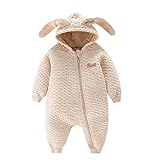 Ainial　ロンパース　ベビー　男の子　女の子　厚手　秋冬　新生児　カバーオール　前開き　フード付き　可愛い　ウサギの耳　オーガニックコットン　ボディースーツ　ルームウェア　お出かけ　防寒
