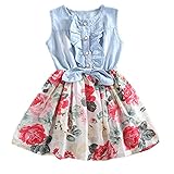 MyMei 子供服 ワンピース ドレス スカート ガールズウェア 通学 お出かけ カジュアル 春夏ウェア 袖なし 花柄 伸縮性 通気性 吸汗 (100)