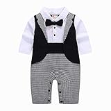 Ymgot ベビー フォーマル ロンパース 男の子 子供 タキシード カバーオール 長袖 千鳥柄 新生児 幼児 出産祝い 撮影 記念日 (95#(12-18ヶ月))