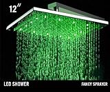 カスケーダ12インチ壁マウント正方形Rainfall LEDシャワーヘッド、オイルはブロンズ仕上げ( Includeシャワーアーム)