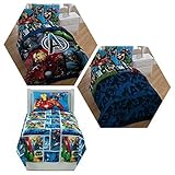 Marvel Avengers Heroes 4 Piece Twin Bedding Set with Reversible Comforter, Sheets and Pillow Case [並