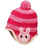 ミキハウスホットビスケッツ(mikihouse hotbiscuits) 編みモチーフ付ぼん天ボーダーフード（帽子）フリー(48cm-52cm)〉 ローズ（14）