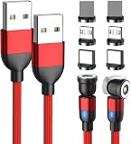 マグネット 充電ケーブル 540°回転 USBケーブル 3in1【2本・1m+3m】LED付き マグネット式 着脱式 防塵 磁石 USB-C Type-C Micro-USB コネクター 全機種対応 Android タイプC スマホ 1ピン 充電ケーブル 充電コード USB充電器 (1m+3m)