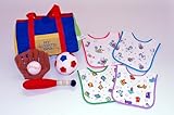 布玩具 スタイ マイスポーツバッグ ベルクロビブ カラフルプリント柄4枚組み ハッピー2種類ギフトセット 知育