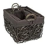 BirdRock Home Decorative Willow Basket Set with Liner | Set of 3 | Double Handle Wooden Basket | Rec