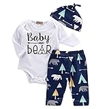 Ochine ベビー服 幼児 ロンパース+ロングパンツ＋帽子 ３点セット カバーオール 綿 かわいいツリー柄「 Baby Bear」 お着替え簡単 出産祝い 3-18ヶ月に