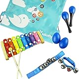 ［キロフライ］kiloflyミニバンド楽器バリューパック、木琴+6リズムおもちゃ[2マラカス、2卵シェーカー、2手首ベル、ブルー]