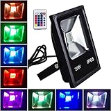 T-SUN Led Flood Light,20W RGB Color Changing Waterproof Security Lights, with US Plug, Super Bright 