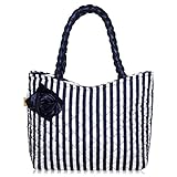 JL SHOP Pataya 大容量 大人 カジュアル キャンバス トートバッグ / お洒落 で 大きめ バッグ シンプル マザーズバッグ ・ 可愛い ショルダーバッグ (ブルーボーダー)