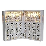 PIONEER-EFFORT 木製クリスマスアドベントカレンダー 引き出し24個とLEDライト付き 再使用可能 クリスマス カウントダウン 