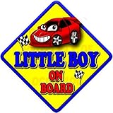 LITTLE BOY red rally car Non Personalised novelty baby on board car window sign. FREE UK 1ST CLASS P