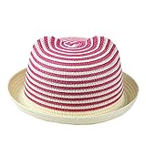 【ノーブランド品】ベビーキッズ 耳付き麦わら帽子 あごゴム付 50cm 51cm 52cm 男の子・女の子用 ローズピンク