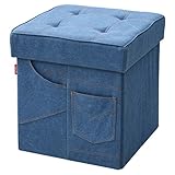 山善（YAMAZEN） 収納スツール 幅38 収納ボックス フタ付き LS-38(WD) Wデニム_ポケット無