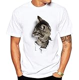 [もうほうきょう] Tシャツ メンズ ホワイト tシャツ 夏 面白い 猫ちゃん柄 快適 半袖 トップス オシャレ カジュアル 薄手 ３Ｄプリント (4, 3XL)