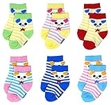 Liwely 6 Pairs Baby Girls Boys Socks Ankle socks for 0 - 6 Months Infants Stripe Star with Cute bear