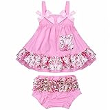 (フィーショー)FEESHOW 2点セット ベビーロンパース ドレス風 女の子 女児 カバーオール ロンパース ベビー服 トップス ショーツ 上下セット 夏物 こどもの日 ピンク S