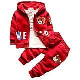 エフティーゾーン(Ftzone)3in1子供服ベビーの女の赤ちゃん男の赤ちゃんの柔らかい綿の上着+上下セット暖かい長袖Tシャツ+ロングパンツセット秋冬防寒保温 (3-9ヶ月, 赤)