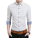 Gaosa メンズ お洒落 チェック柄 ワイシャツ ボタンダウン 長袖 折り襟 着回し カジュアル ビジネス スリム ドレスシャツ 父の日ギフト (4XL, 白)