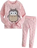 [Vaenait Baby]子供キッズガールズ 12ヶ月-9歳綿100％長袖パジャマ寝間着ルームウェア上下セットLovely Owlet Pink S
