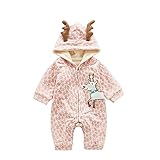 Noloo　ベビー服 赤ちゃん ロンパース　新生児　長袖　トナカイ柄　可愛い　前開き　厚手　ふわふわ　3色選べる　（各XS,S,M,L）